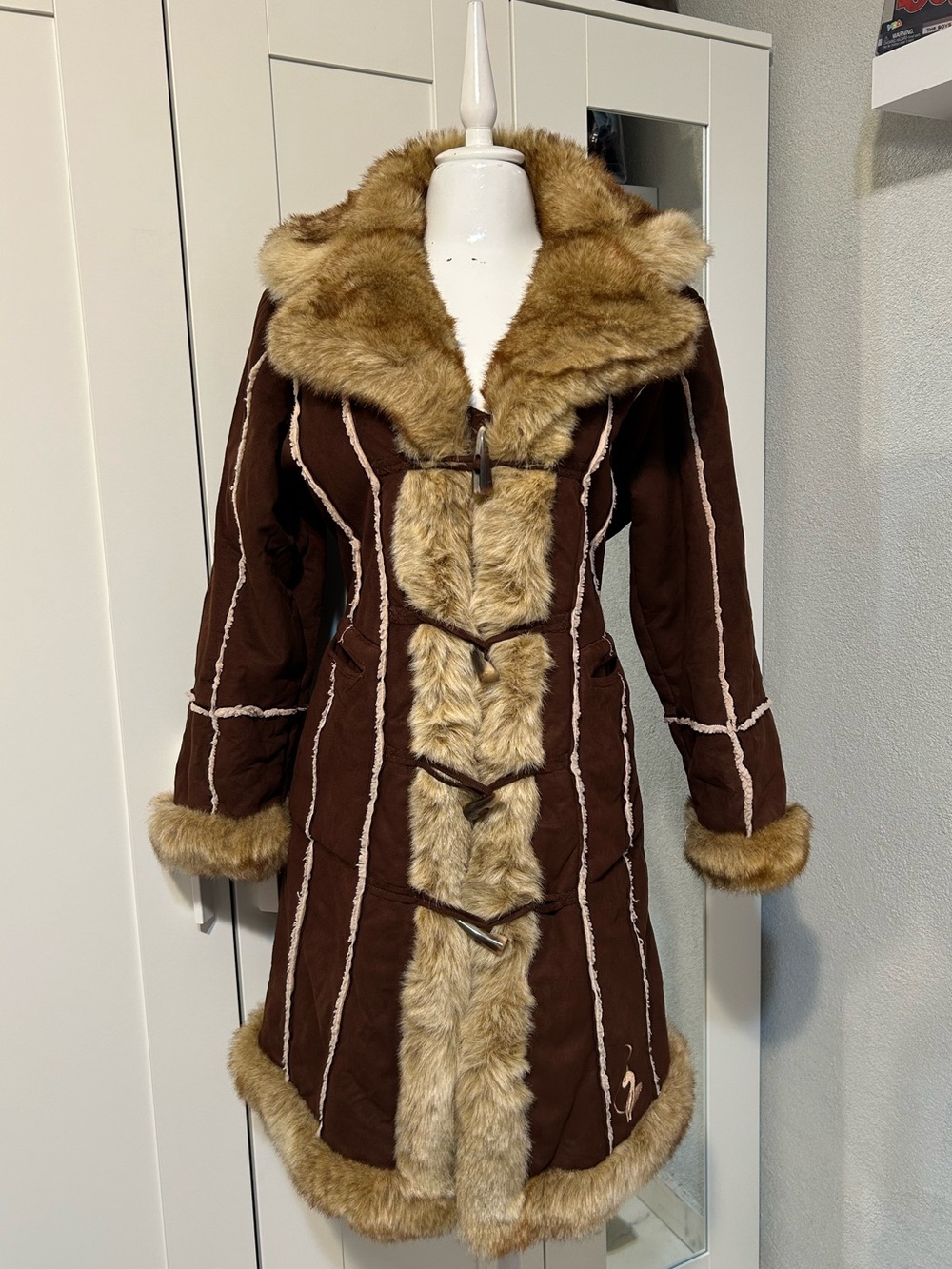 Baby Phat Brown Trench Coat with Faux Fur Trim